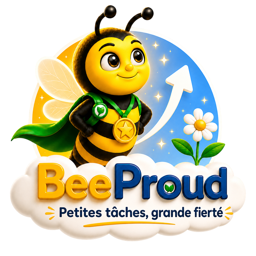 BeeProud, mascotte abeille fière avec sa médaille